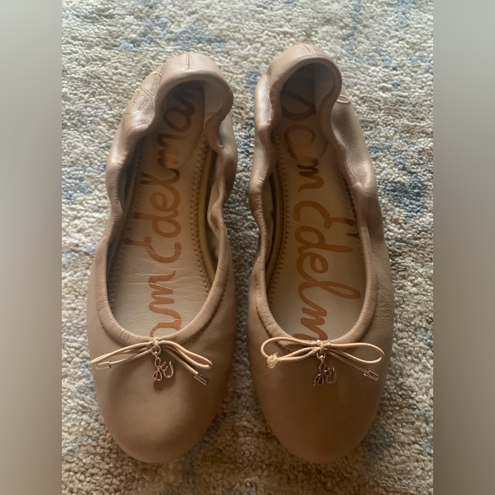 Sam Edelman Felicia Leather Ballet Flat (7) Nude Sand Beige Neutral Tan